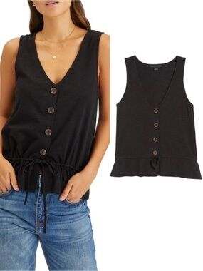 Sanctuary Heartstring Button Tank Black Cropped Sleeveless Y2K Style Top